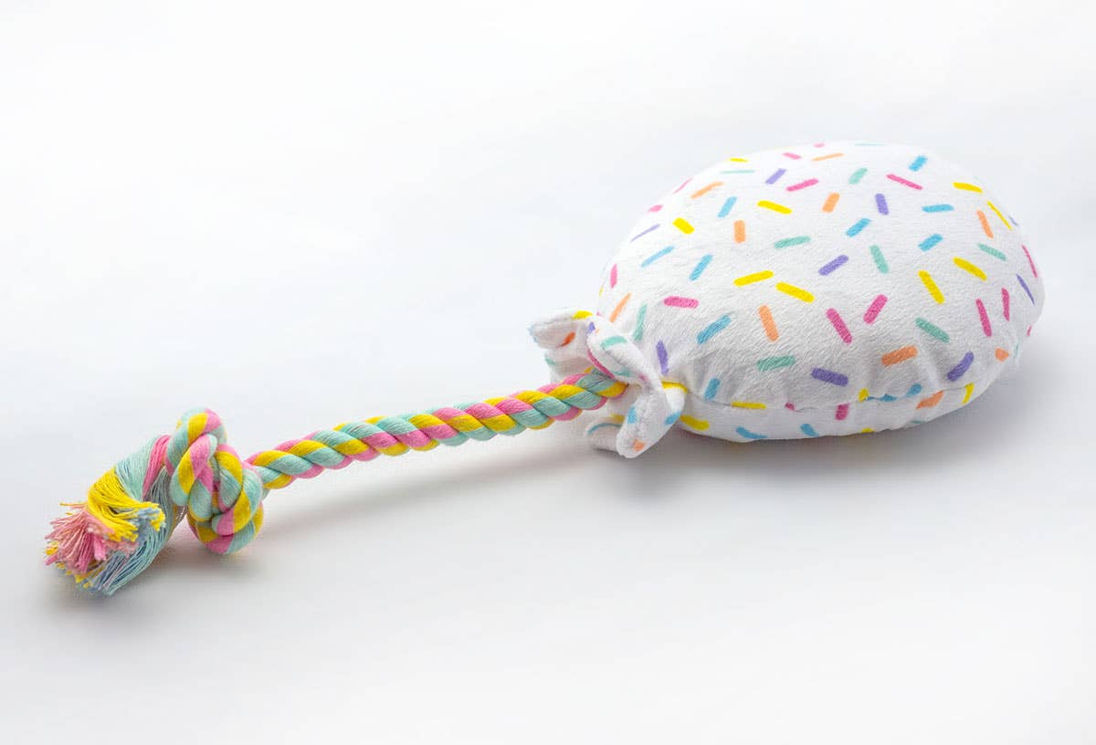 ThoozyPet Birthday Balloon Plush Dog Toy with Rope 7"