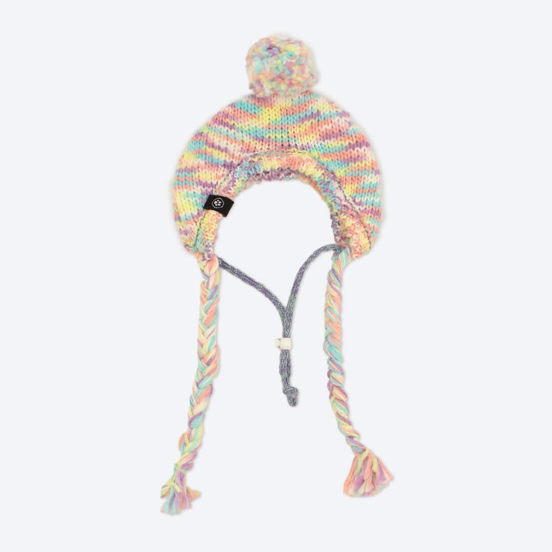 Knit Pom Pom Dog Beanie Hat - Pastel Icing: M (15-45lbs/7-20kg)