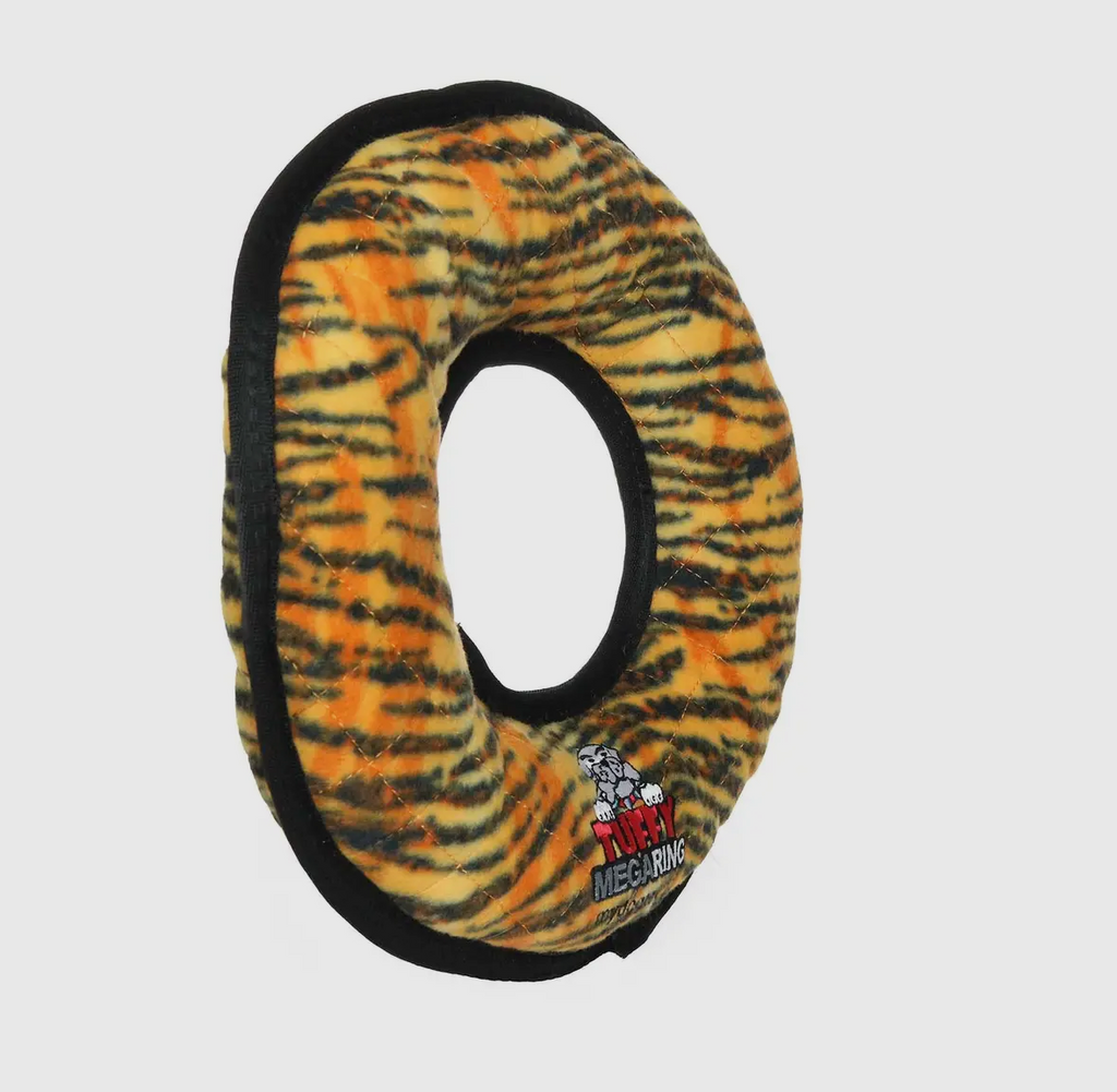 Tuffy Mega Ring Tiger, Durable, Tough, Squeaky Dog Toy