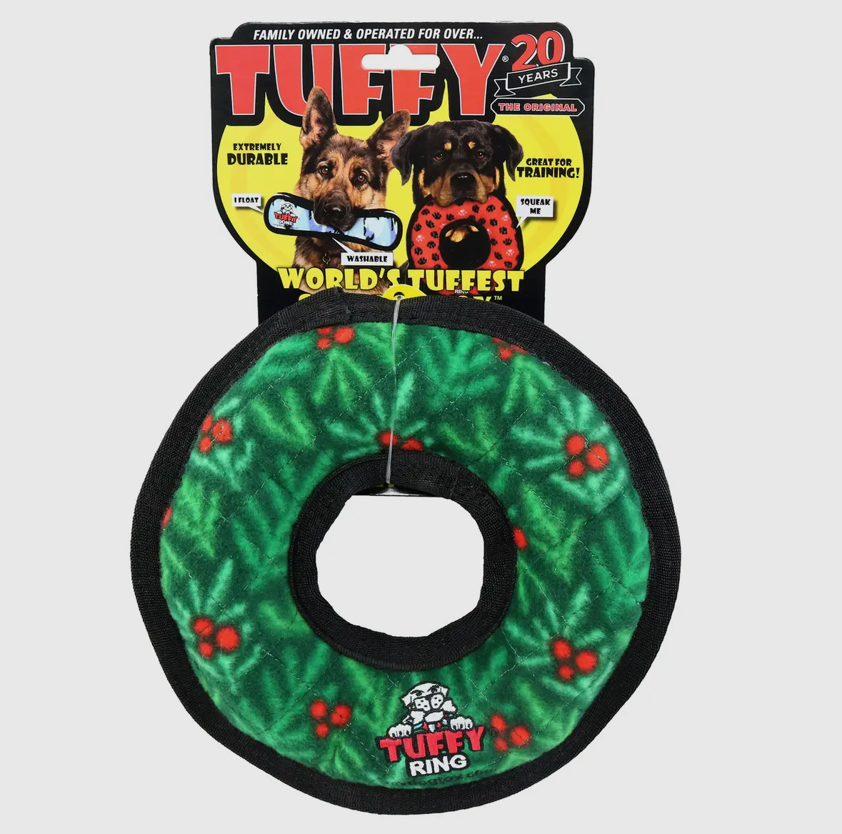 Tuffy Holiday Medium Ring
Wreath, Durable Squeaky Dog Toy