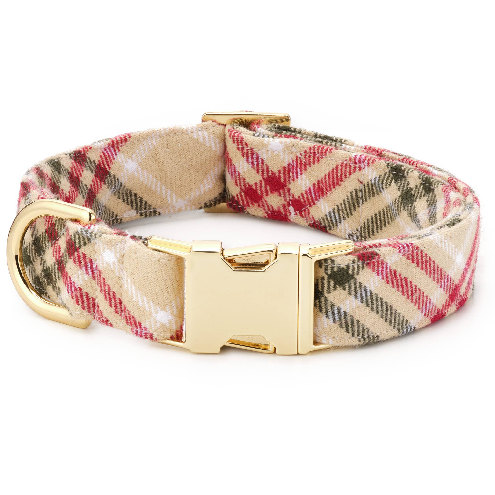 Eggnog Plaid Flannel Holiday Dog Collar: Gold