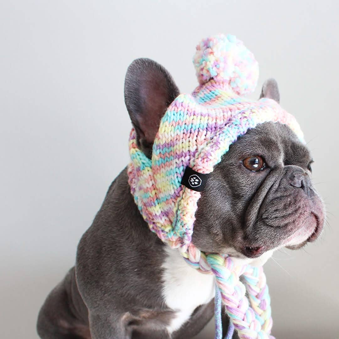 Knit Pom Pom Dog Beanie Hat - Pastel Icing: L (45-100lbs/20-50kg)