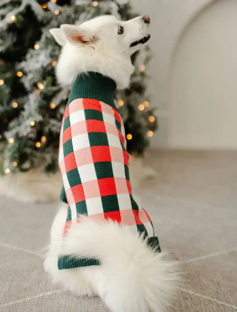 Rosy Holiday Plaid Dog Sweater