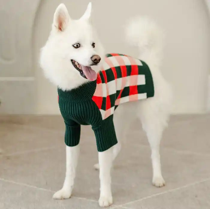 Rosy Holiday Plaid Dog Sweater