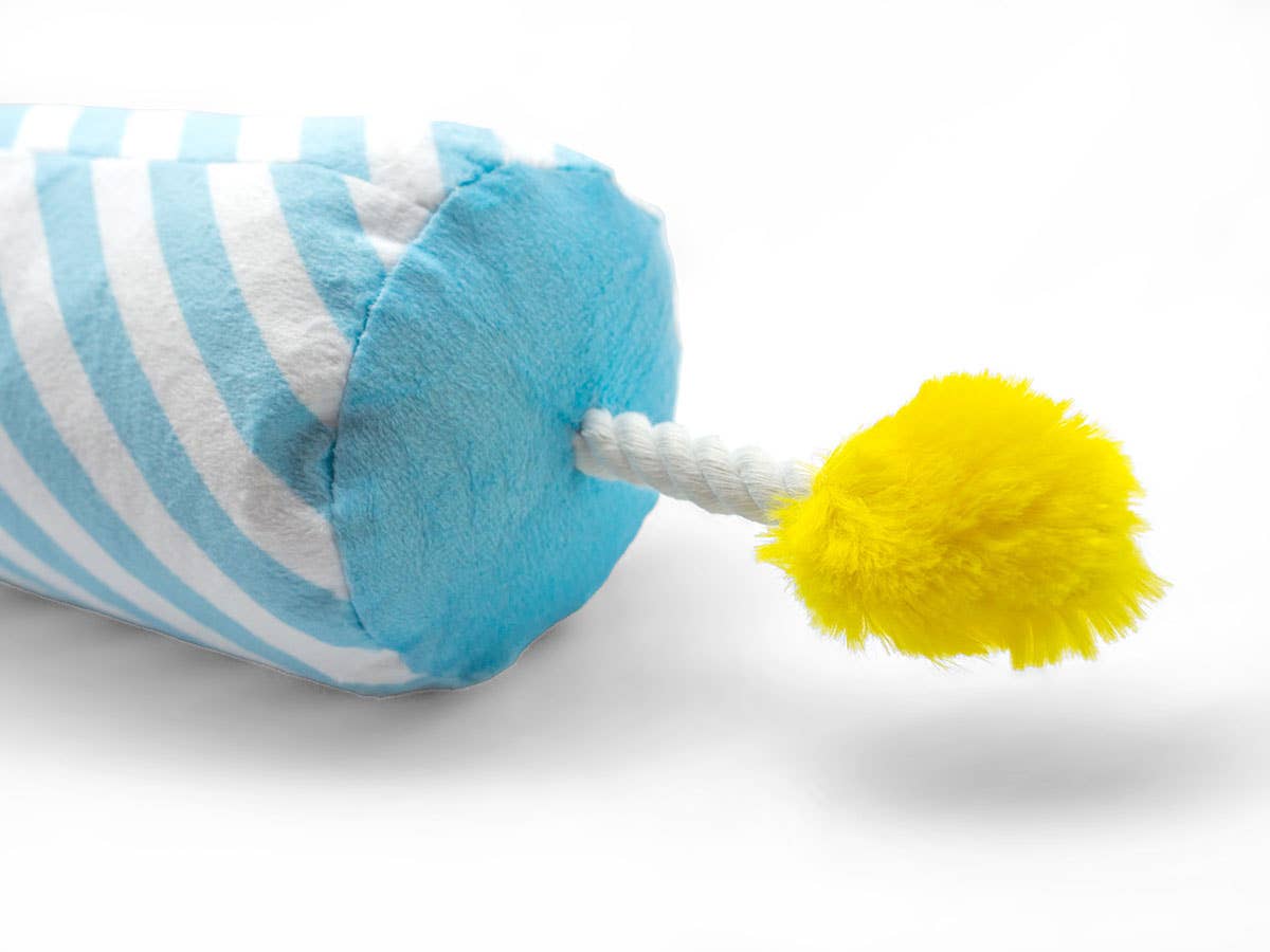 ThoozyPet Birthday Candle Blue Plush Dog Toy with Rope 16"
